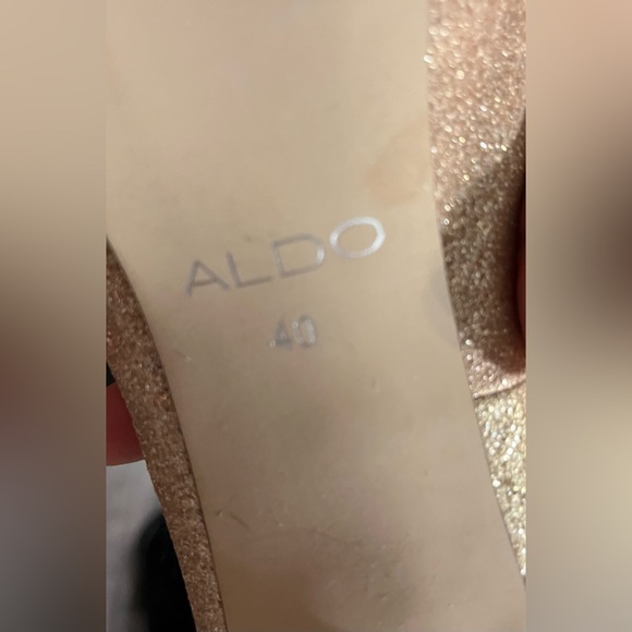 ALDO Gold Shimmer Peep Toe Platform Heels - Picture 4 of 10